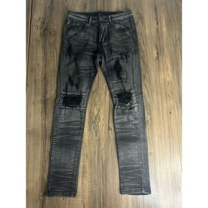 Waimea Men's Skinny Fit Jeans Size 29x30 Light Wash Gray Black Ripped